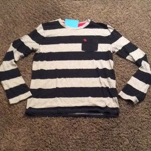 Abercrombie size 15/16. Grey and blue stripes.